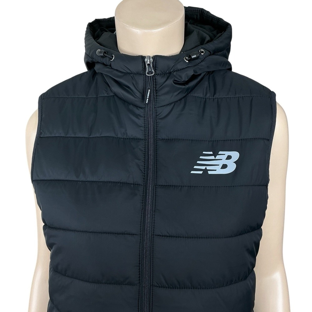 New Balance Puffer Vest Women Large Black Full Zip Hoodie Pockets NWT - Picture 2 of 16
